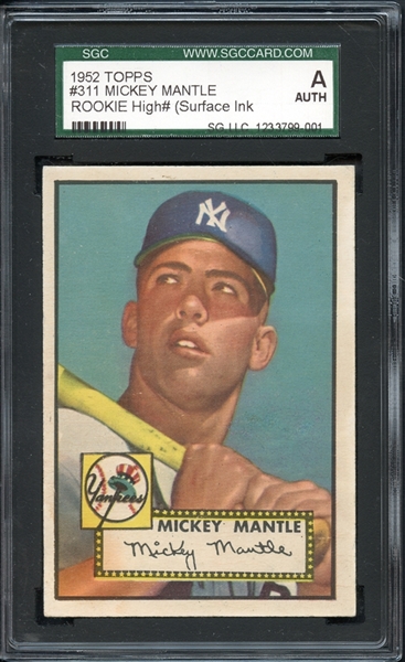 1952 Topps #311 Mickey Mantle SGC AUTHENTIC