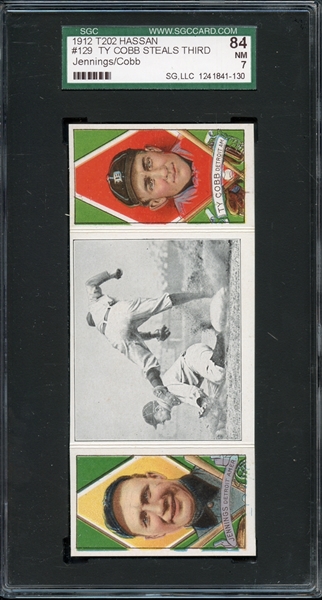 1912 T202 Hassan Cigarettes #129 Ty Cobb Steals Third Jennings/Cobb SGC 7 NM