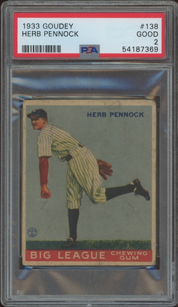 1933 Goudey #138 Herb Pennock PSA 2 GD