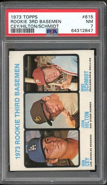 1973 Topps #615 Rookie 3rd Basemen Cey/Hilton/Schmidt PSA 7 NM