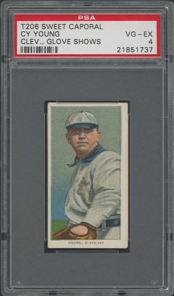 1909-11 T206 Sweet Caporal Cy Young Clevland, Glove Shows 350/30 PSA 4 VG-EX
