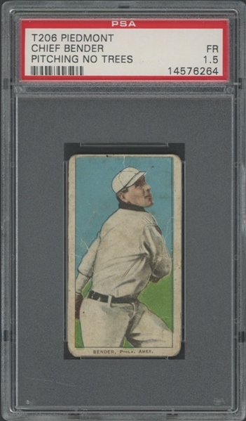 1909-11 T206 Piedmont Chief Bender Pitching No Trees 350-460/25 PSA 1.5 FR