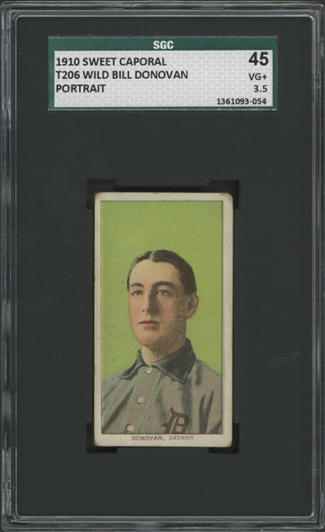 1909-11 T206 Sweet Caporal Wild Bill Donovan Portrait 350/25 45 SGC 3.5 VG+