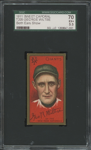1911 T205 Gold Border Sweet Caporal George Wiltse Both Ears Show 70 SGC 5.5 EX+