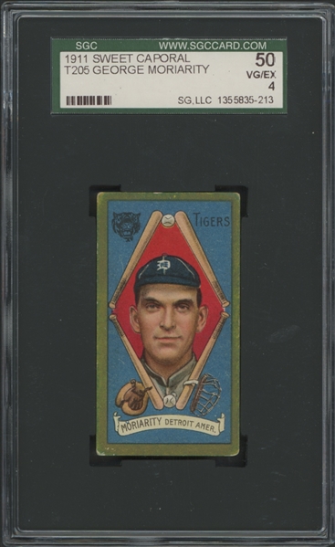 1911 T205 Gold Border Sweet Caporal George Moriarty 50 SGC 4 VG-EX