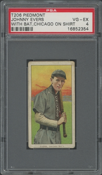 1909-11 T206 Piedmont Johnny Evers With Bat, Chicago On Shirt 350-460/25 PSA 4 VG-EX