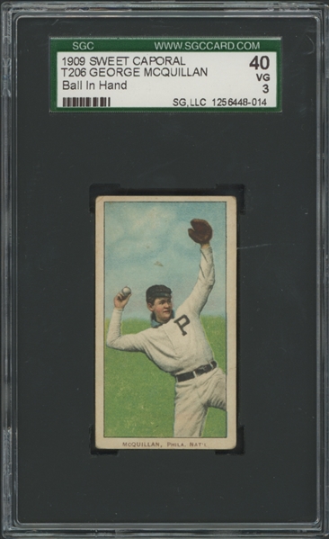 1909-11 T206 Sweet Caporal George McQuillan Ball In Hand 150/649 SGC 3 VG