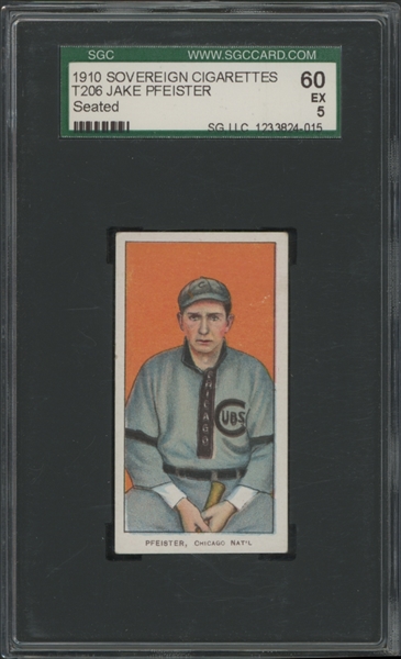 1909-11 T206 Sovereign Jake Pfiester Seated 350/25 60 SGC 5 EX
