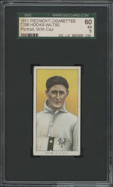 1909-11 T206 Piedmont Hooks Wiltse Portrait With Cap 60 SGC 5 EX