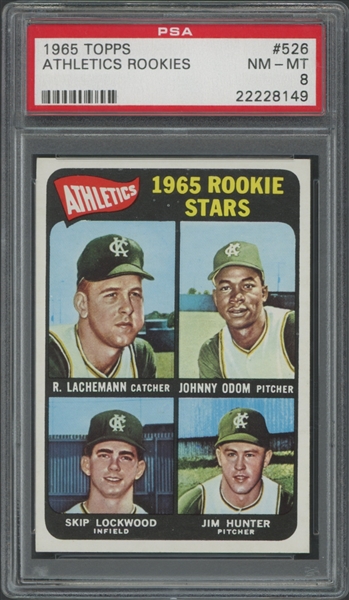 1965 Topps #526 Athletics Rookies Lachemann/Odom/Lockwood/Hunter PSA 8 NM-MT