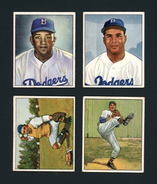 1950 Bowman Star Card Lot Of Four (4) With Berra, Campanella, And Spahn