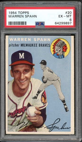1954 Topps #20 Warren Spahn PSA 6 EX-MT