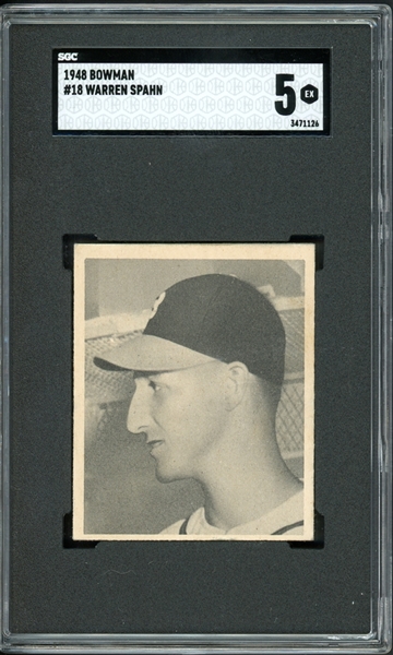1948 Bowman #18 Warren Spahn SGC 5 EX