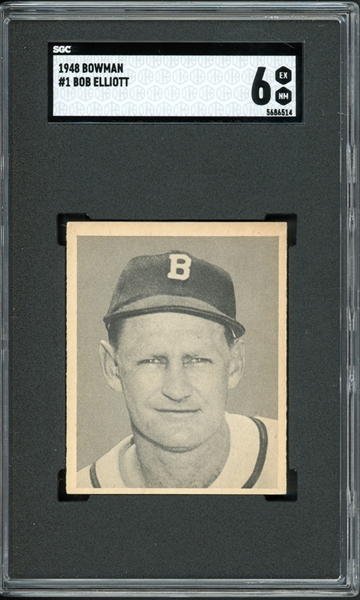 1948 Bowman #1 Bob Elliot SGC 6 EX-NM