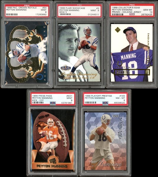 1998 Peyton Manning Rookie Card Group Of 5 All PSA Graded