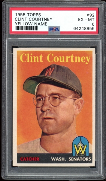 1958 Topps #92 Clint Courtney Yellow Name PSA 6 EX-MT