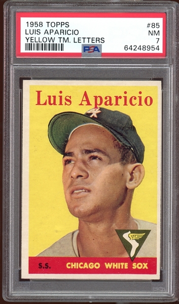 1958 Topps #85 Luis Aparicio Yellow Letters PSA 7 NM