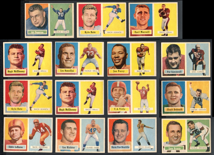 1957 Topps Football Shoebox Collection Of 89 Cards With HOFers - Higher Grade 