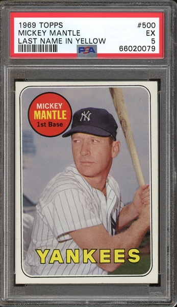 1969 Topps #500 Mickey Mantle Last Name In Yellow PSA 5 EX
