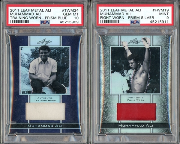 2011 Leaf Metal Fight Worn Prism Muhammad Ali Group Of Two (2) PSA Graded