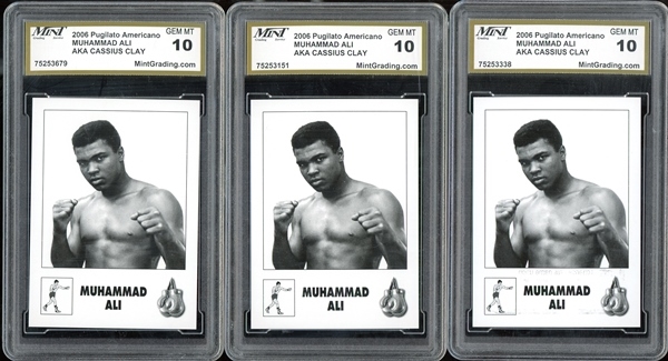 2006 Pugilato American Muhammad Ali Aka Cassius Clay Group Of Three (3) Mint Grading GEM MINT 10 