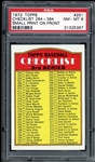1972 Topps #251 Checklist 264-394 Small Print On Front PSA 8 NM-MT