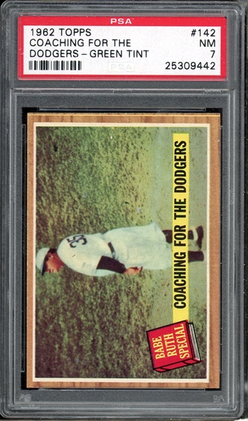 1962 Topps #142 Coaching For The Dodgers Green Tint PSA 7 NM