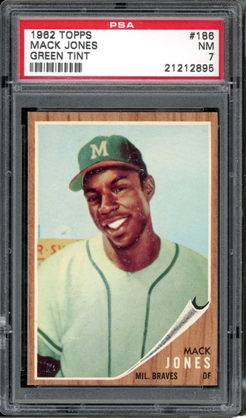 1962 Topps #186 Mack Jones Green Tint PSA 7 NM
