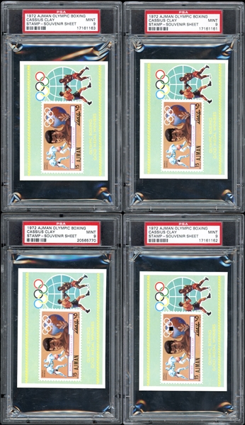 1972 Ajman Olympic Boxing Stamp-Souvenir Sheet Cassius Clay Group Of Four (4) All PSA 9 MINT