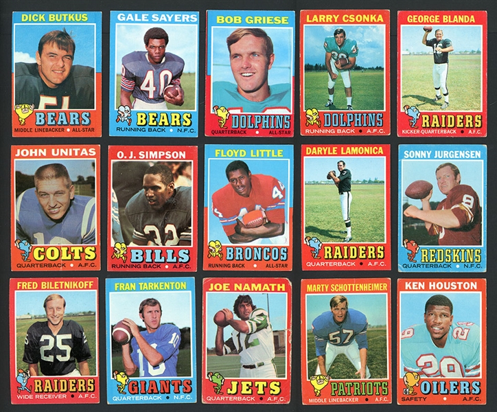 1971 Topps Football Shoebox Collection Of Over 1200 Cards With Stars And HOFers
