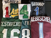 Mixed Sports Group of (7) Signed Jerseys With Neagle, P. Hardaway, Testaverde