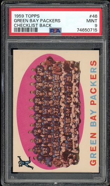 1959 Topps #46 Green Bay Packers Checklist Back PSA 9 MINT