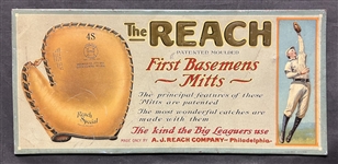 Spectacular Circa 1908 Reach First Basemens Mitts Tin Litho Advertising Sign