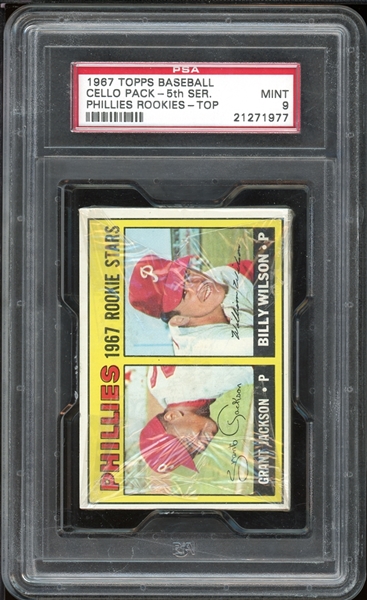 1967 Topps Baseball Unopened Cello Pack 5th Series (Phillies Rookies - Top) PSA 9 MINT