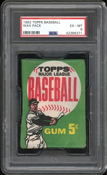 1962 Topps Baseball Unopened Wax Pack PSA 6 EX-MT