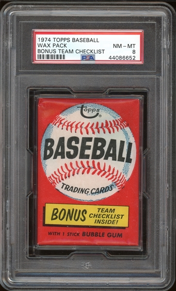 1974 Topps Baseball Wax Pack Bonus Team Checklist PSA 8 NM-MT