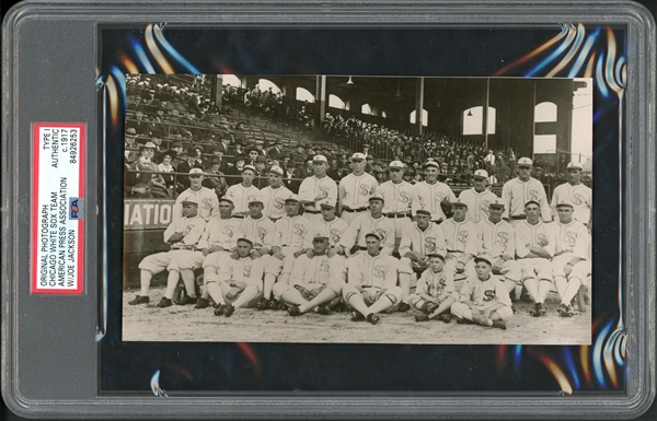 1917 Chicago White Sox Series Champions Type I PSA/DNA Original Photograph With All 8 Men Out From Black Sox With Rare One Year Style S On Cap