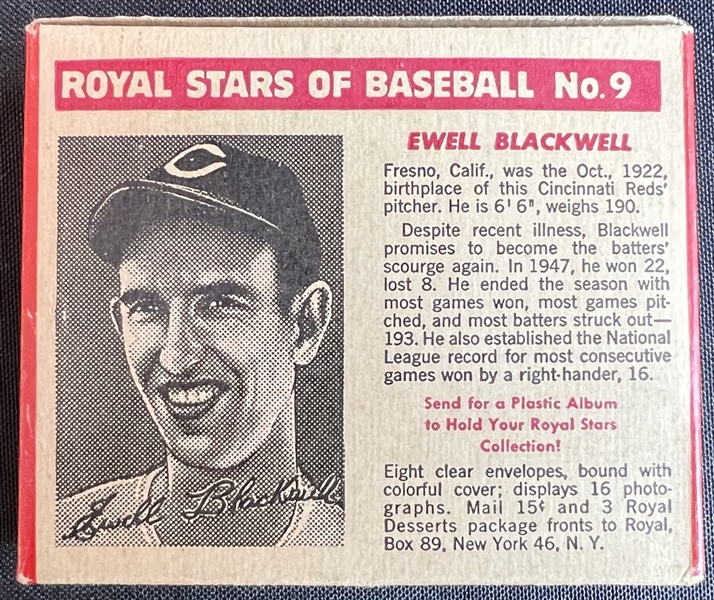 1950 Royal Dessert Full Unopened Box Featuring Ewell Blackwell