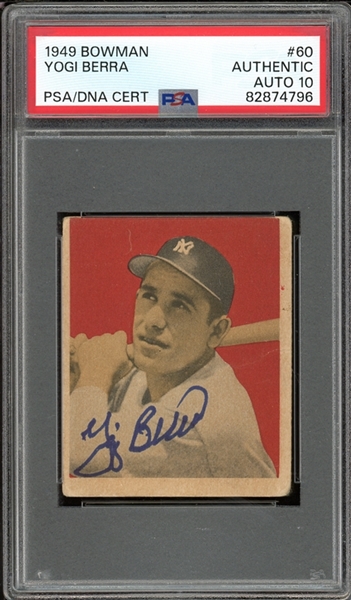 1949 Bowman #60 Yogi Berra PSA/DNA Certified Authentic Auto 10