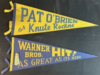 Circa 1940 Lot of Two Knute Rockne Pennants for "Knute Rockne All American"