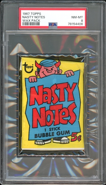 1967 Topps Nasty Notes Wax Pack PSA 8 NM-MT