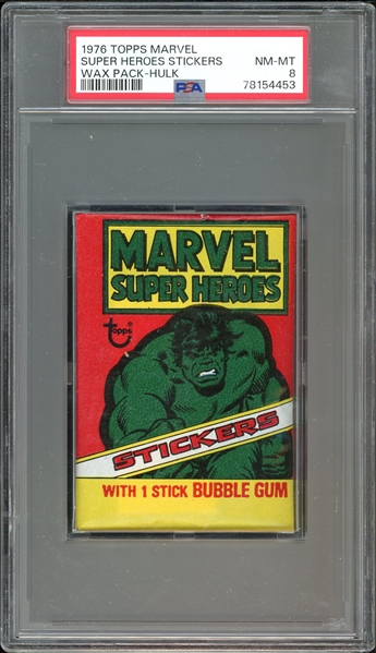 1976 Topps Marvel Super Heroes Stickers Wax Pack-Hulk PSA 8 NM-MT
