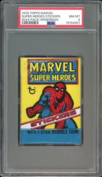 1976 Topps Marvel Super Heroes Stickers Wax Pack-Spiderman PSA 8 NM-MT