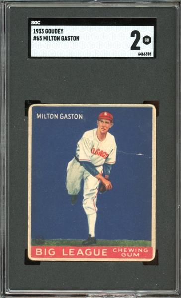 1933 Goudey #65 Milton Gaston SGC 2 GD