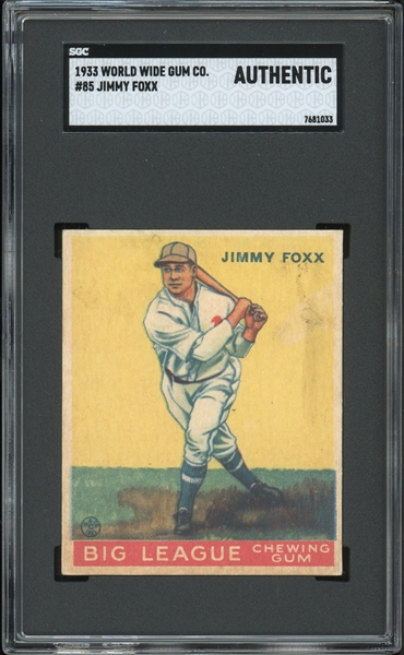 1933 World Wide Gum #85 Jimmy Foxx SGC Authentic