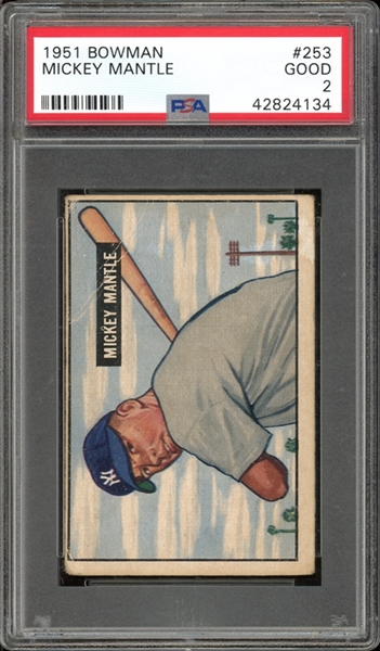 1951 Bowman #253 Mickey Mantle PSA 2 GOOD