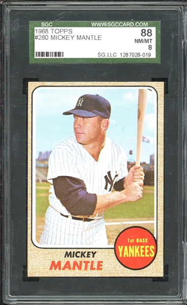 1968 Topps #280 Mickey Mantle SGC 8 NM-MT