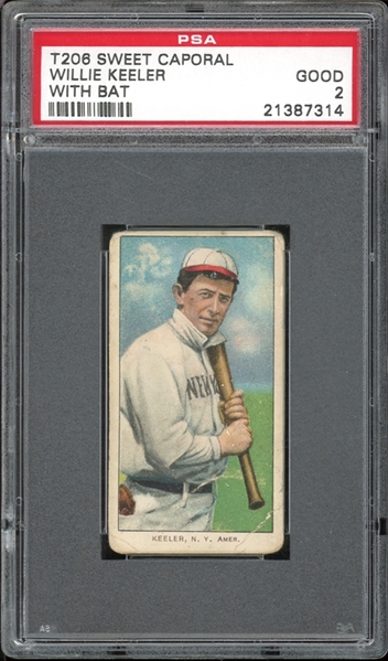 1909-11 T206 Sweet Caporal 150/30 Willie Keeler With Bat PSA 2 GOOD 