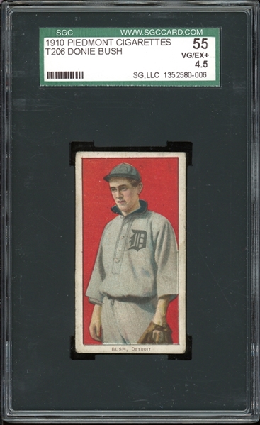 1909-11 T206 Piedmont 350/25 Donie Bush SGC 4.5 VG-EX+