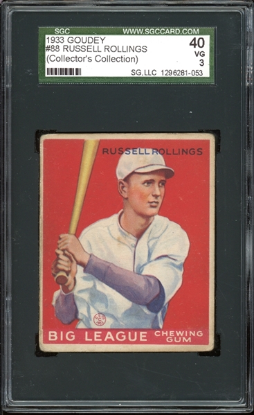 1933 Goudey #88 Russell Rollings SGC 3 VG